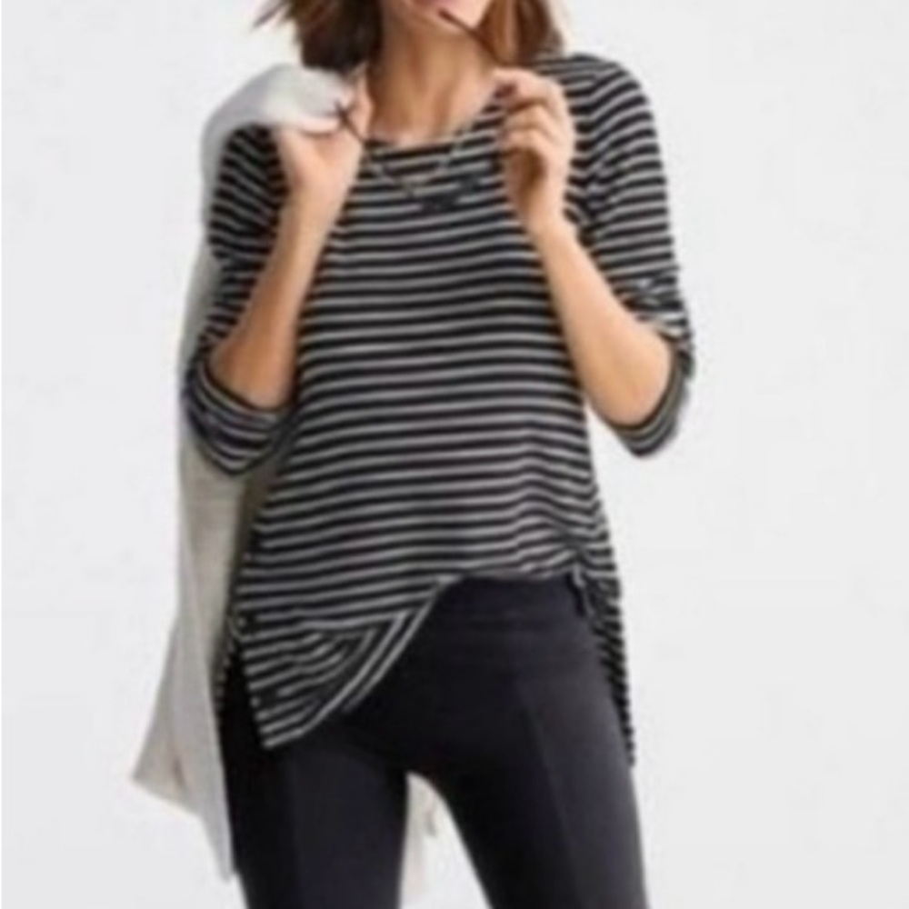 CAbi Black and White Striped Long Sleeve Top